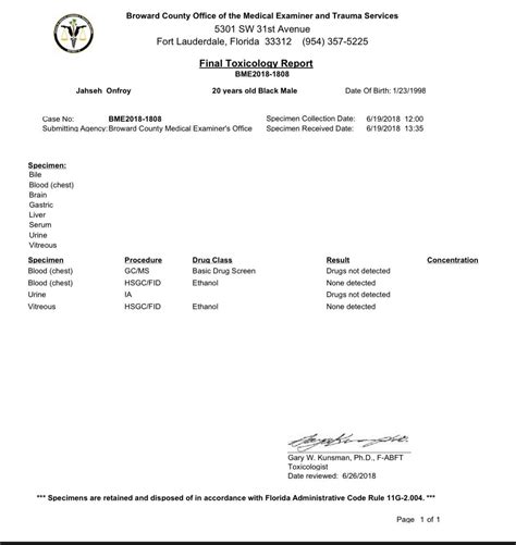 full investigation report, Medical Examiner report, and Toxicology